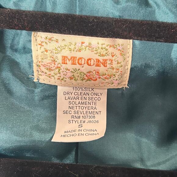 Moon Blazer Womens S Turquoise 100% Silk Velvet Tie Front Formal Blazer - Picture 5 of 12